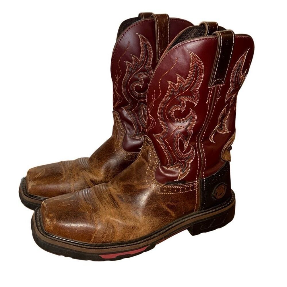 Justin Mens Work Boot Brown Red Leather Composite Toe Size 9 D Western cowboy - Picture 13 of 15